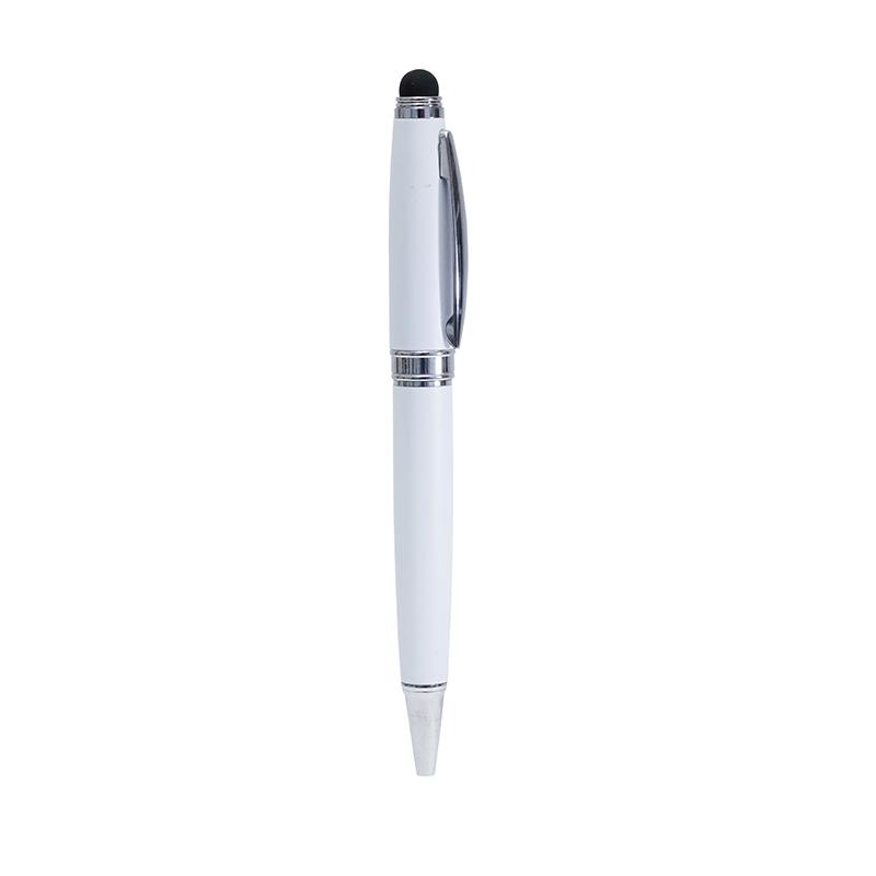 Rubberized Metal Pen With Stylus - White